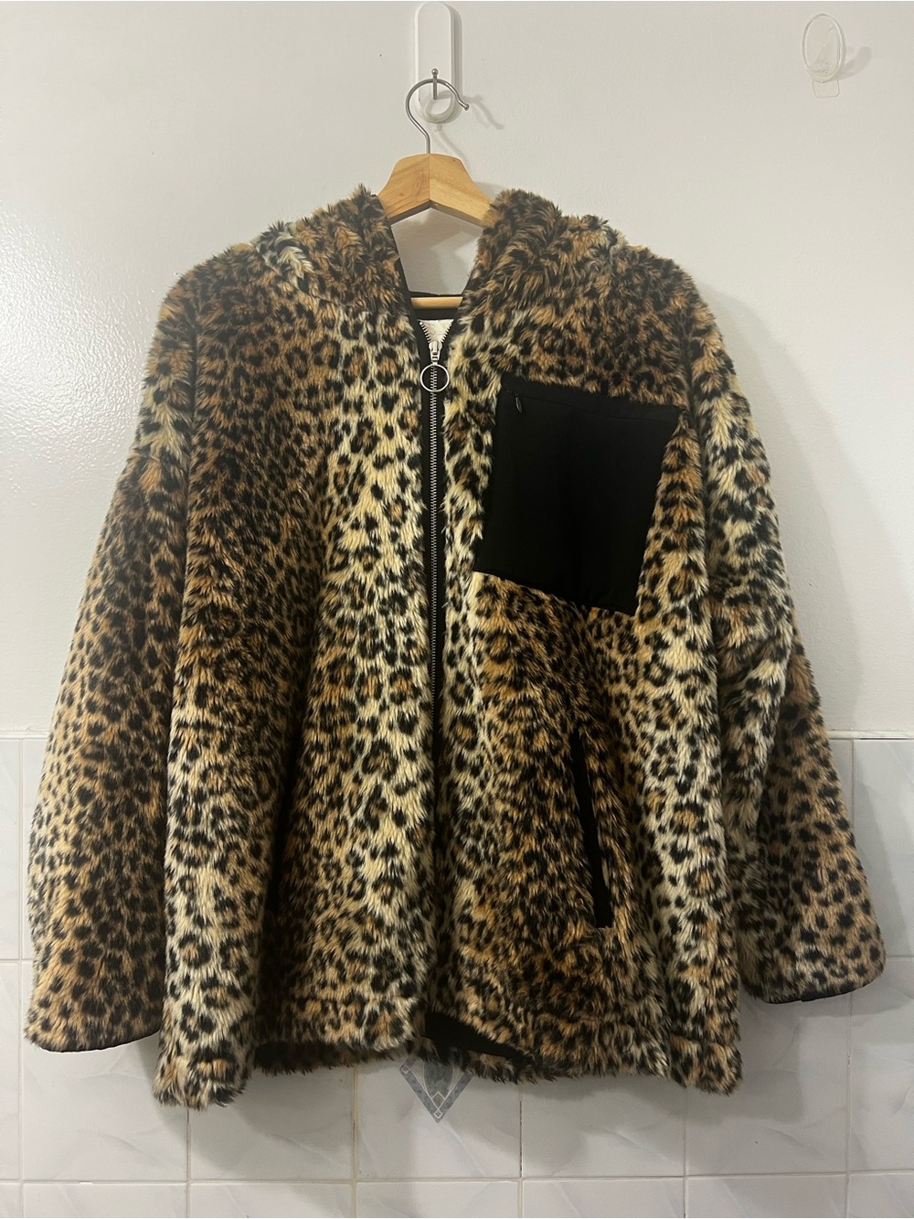 Capulet Faux Fur Leopard Print Teddy Hooded Oversized Jacket S Maximalist Cozy